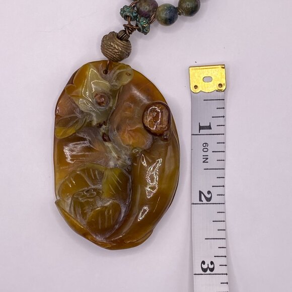 Handmade Carved Jade Beaded Necklace w/ Matching Unakite Bracelet, #403 - Picture 12 of 13